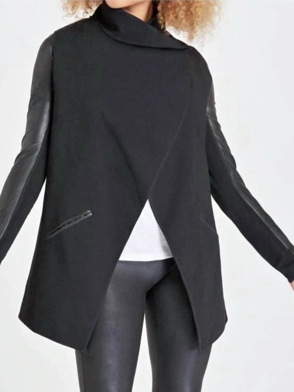 Spanx Drape Front Faux Leather Jacket Size XL NWT